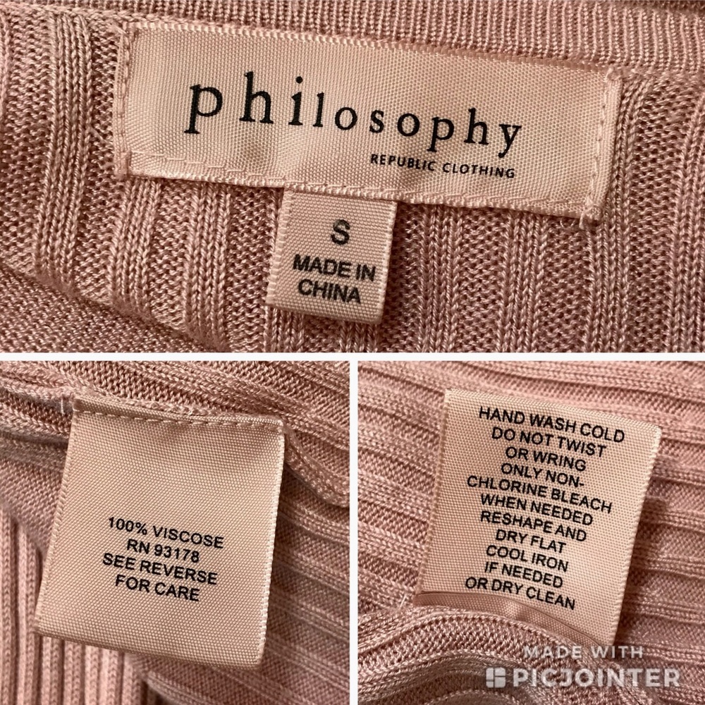 🫶 Philosophy Ribbed Trim Lightweight Blush Pink Open Front Cardigan Small - Picture 5 of 8